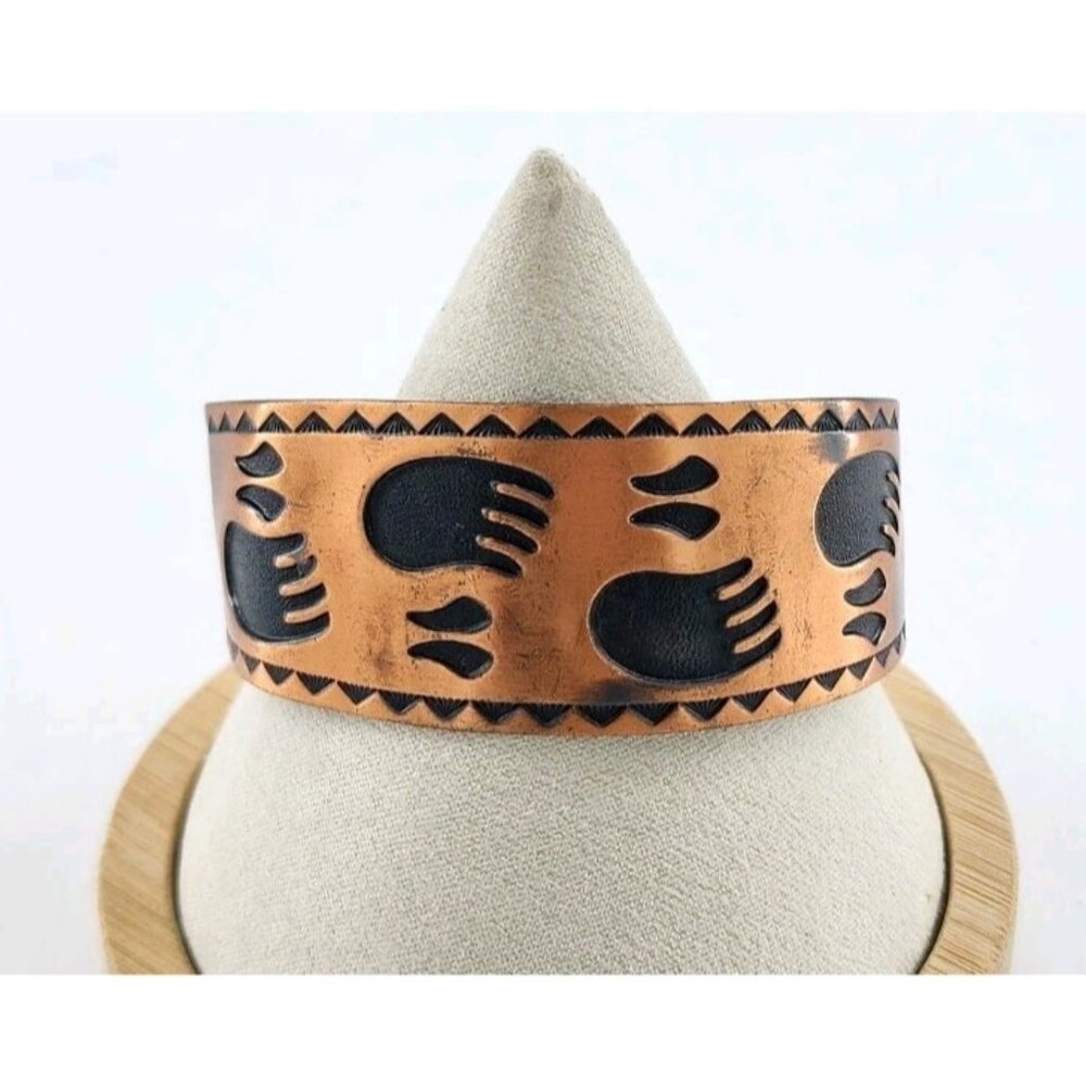 Vtg 80's Solid Copper‎ Cuff Bracelet Bear Paw Design Unique Southwestern